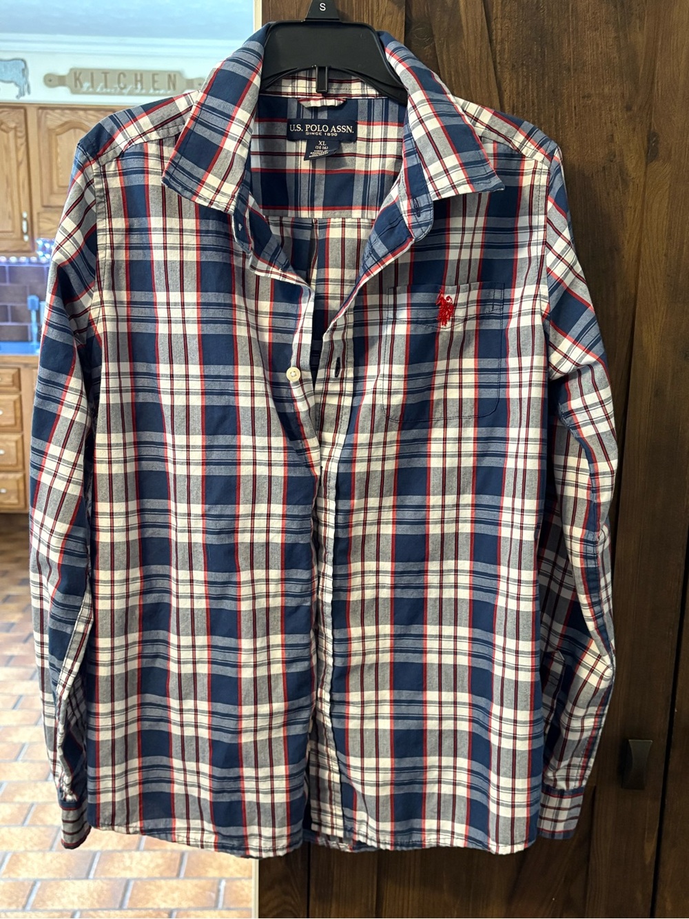 U.S. Polo Assn. Boys Blue & White Plaid Button-Up Shirt 14-16